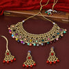 Sukkhi Elfin Gold Plated Multicolor Kundan Collar Necklace Set With Maang Tikka for Women