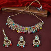 Sukkhi Fascinating Gold Plated Multicolor Color Stone Choker Necklace Set With Maang Tikka for Women