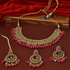 Sukkhi Fetching Gold Plated Pink Pearl Choker Necklace Set With Maang Tikka for Women