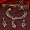 Sukkhi Pretty Gold Plated Maroon Austrian Stone Collar Necklace Set With Maang Tikka for Women