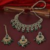 Sukkhi Sightly Gold Plated Green Austrian Stone Collar Necklace Set With Maang Tikka for Women