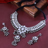 Sukkhi Dashy Rhodium Plated Silver Mirror Stone Collar Necklace Set for Women