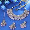 Sukkhi Showstopping Gold Plated Pink Crystal & Color Stone Collar Necklace Set With Maang Tikka for Women