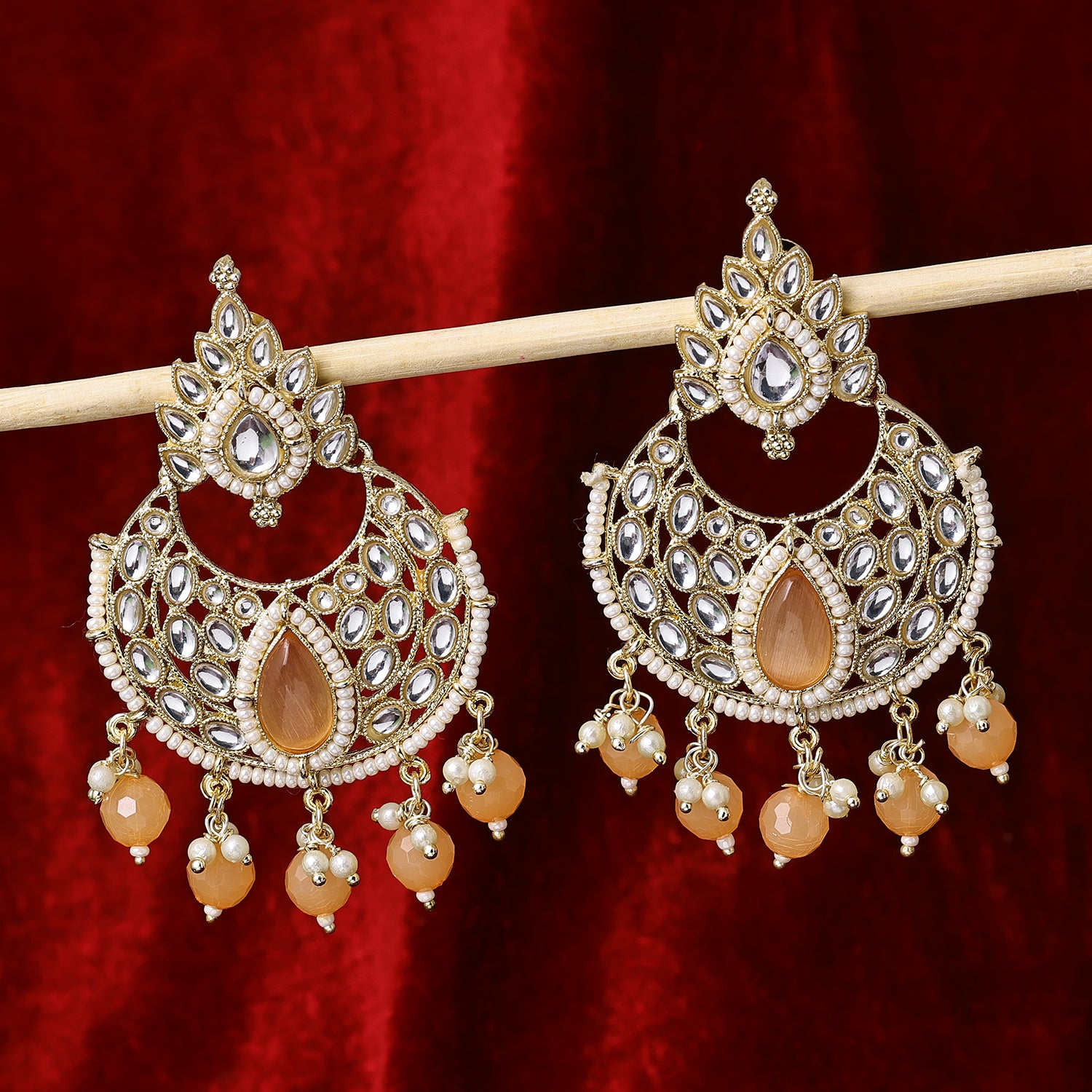 Sukkhi High-Test Gold Plated Brown Kundan Chandbali Earrings for Women