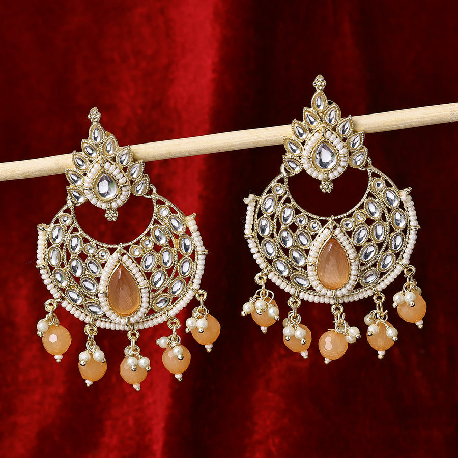 Sukkhi High-Test Gold Plated Brown Kundan Chandbali Earrings for Women