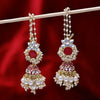 Sukkhi Superfine Gold Plated Red & White Pearl Jhumki With Chain Earrings With Chains for Women