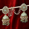 Sukkhi Classical Gold Plated Mint Green Pearl Jhumki With Chain Earrings With Chains for Women