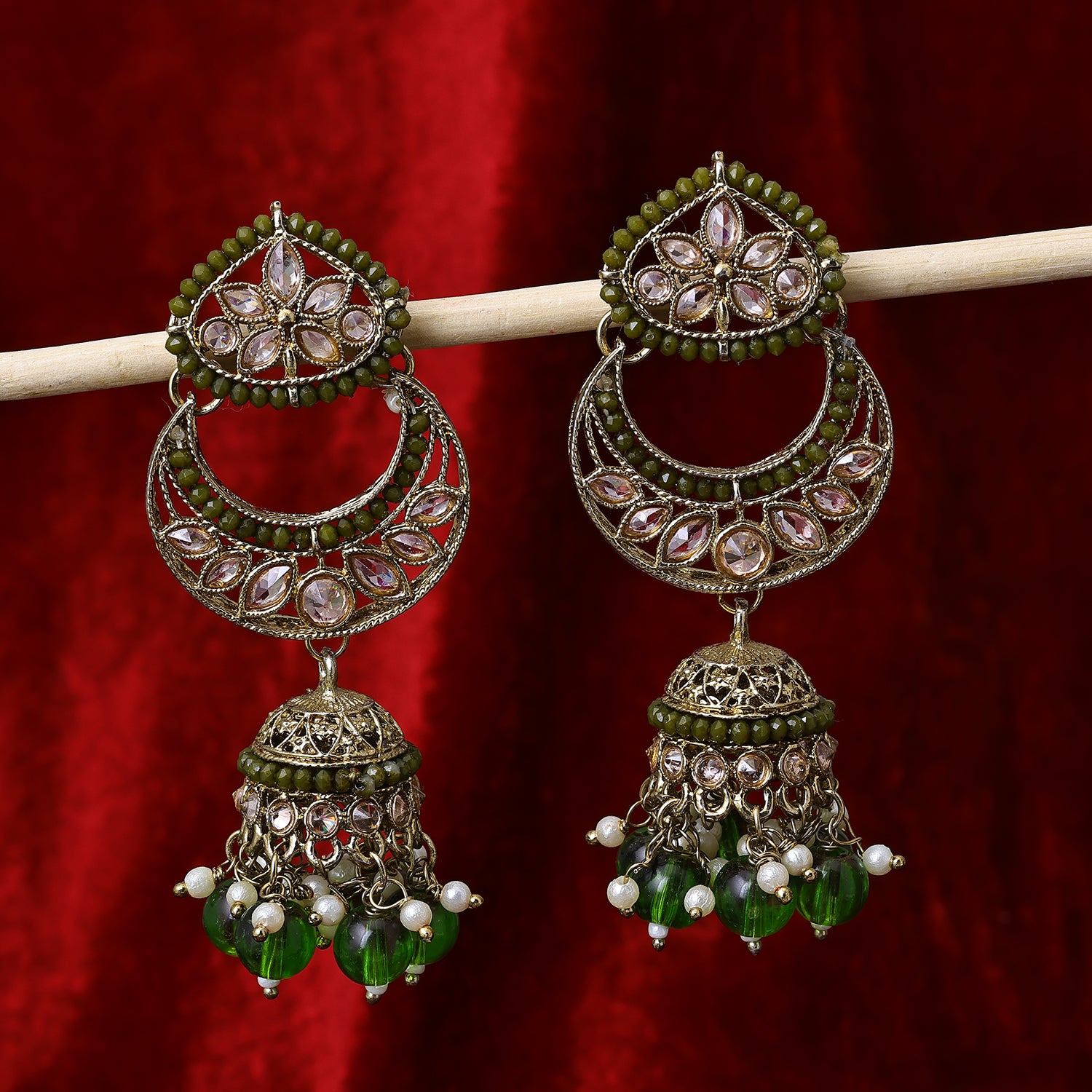 Matte Green Traditional Earrings by Niscka - Earrings for Women