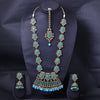 Sukkhi Pleasant Gold Plated Sky Blue Color Stone Long Haram Necklace Set With Maang Tikka for Women