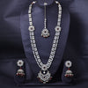 Sukkhi Appealing Rhodium Plated White & Maroon Mirror Stone Long Haram Necklace Set With Maang Tikka for Women