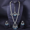 Sukkhi Bewitching Rhodium Plated Sky Blue Color Stone Long Haram Necklace Set With Maang Tikka for Women