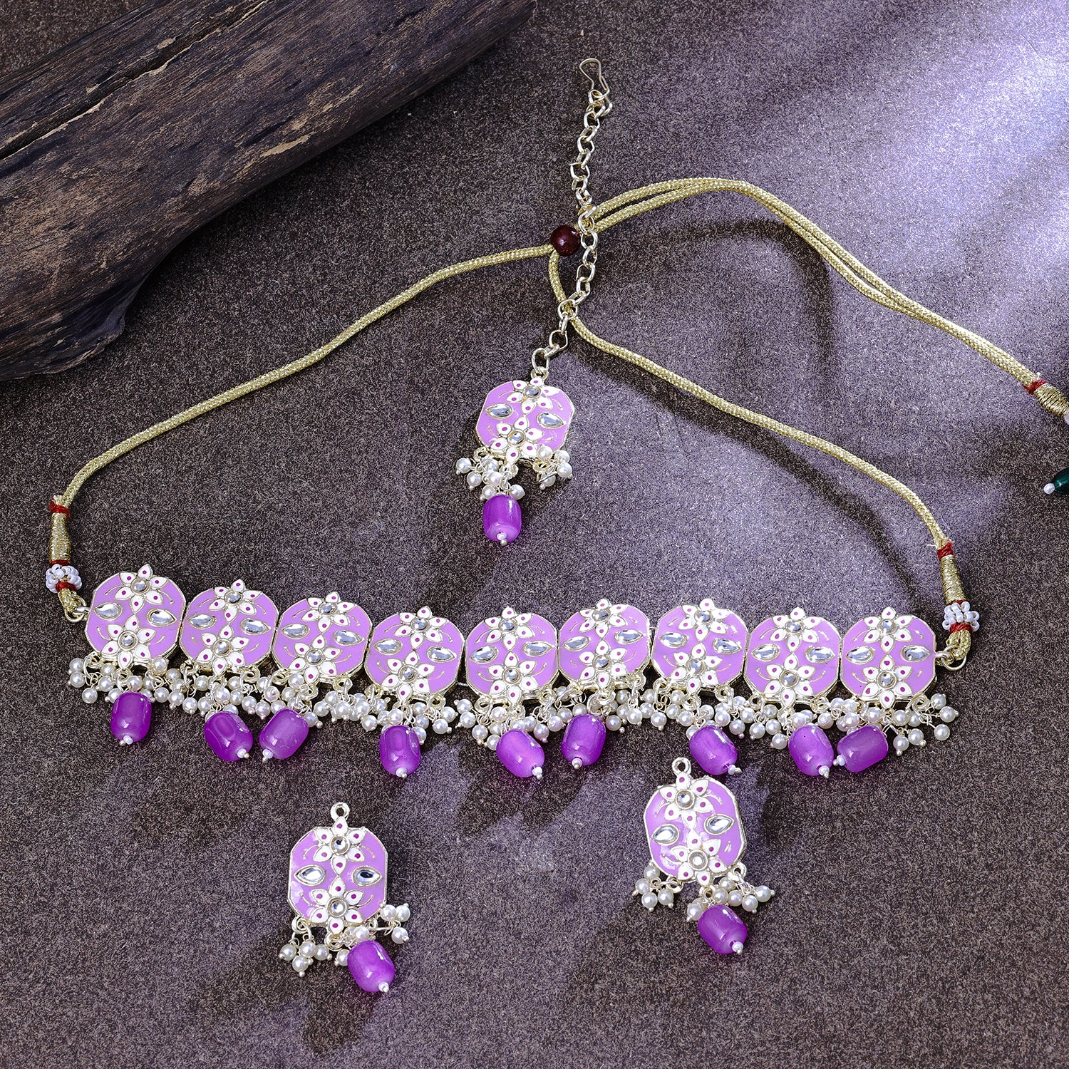 Purple (Lavender) Sheesha Necklace Earrings Tikka and Passa Set – Amazel  Designs