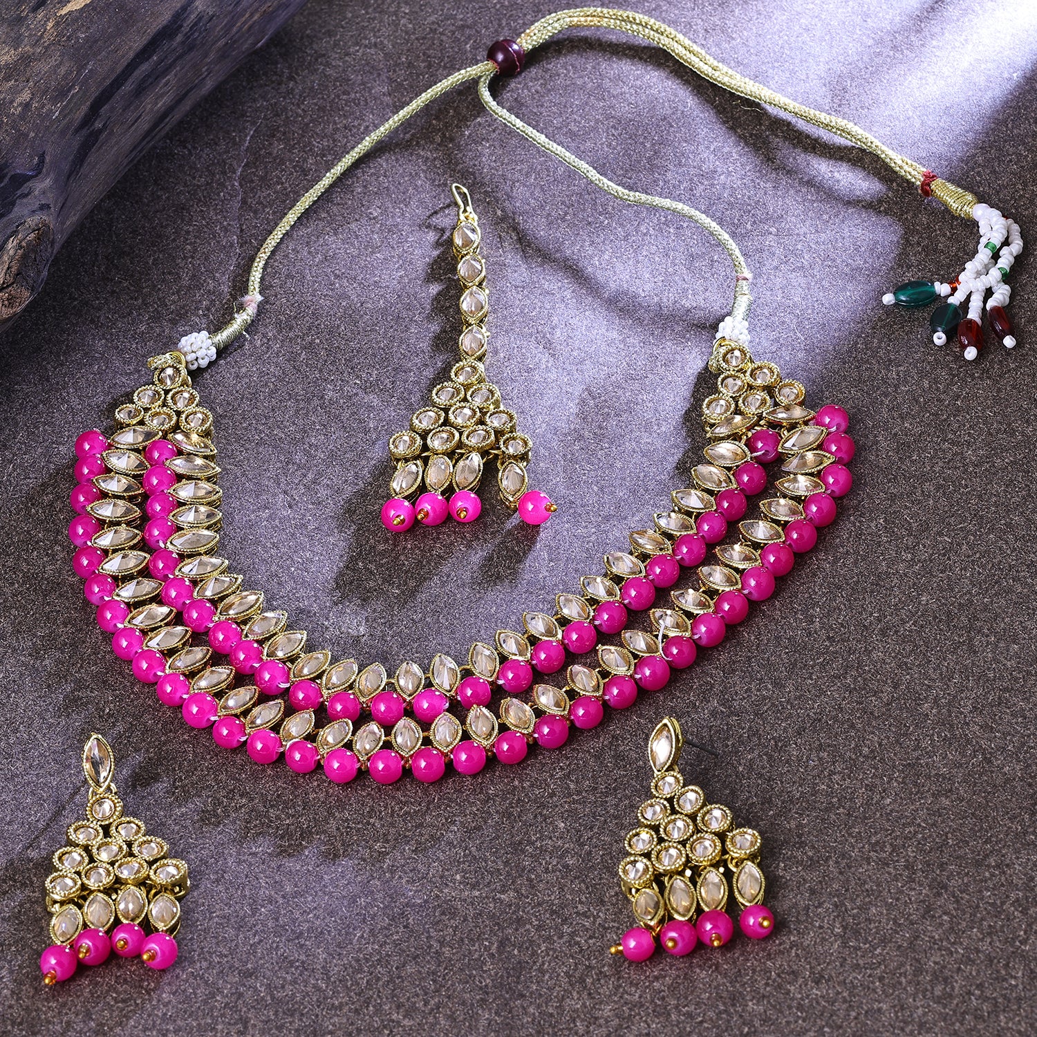 Sukkhi Enthralling Gold Plated Dark Pink LCT Stone Choker Necklace