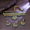 Sukkhi Galvanic Gold Plated Green LCT Stone Collar Necklace Set With Maang Tikka for Women