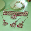 Sukkhi Hypnotic Gold Plated Maroon LCT Stone Collar Necklace Set With Maang Tikka for Women