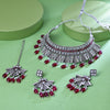 Sukkhi Bewitching Gold Plated Maroon Color Stone Collar Necklace Set With Maang Tikka for Women