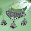 Sukkhi Elfin Rhodium Plated Purple & Silver Kundan Collar Necklace Set With Maang Tikka for Women