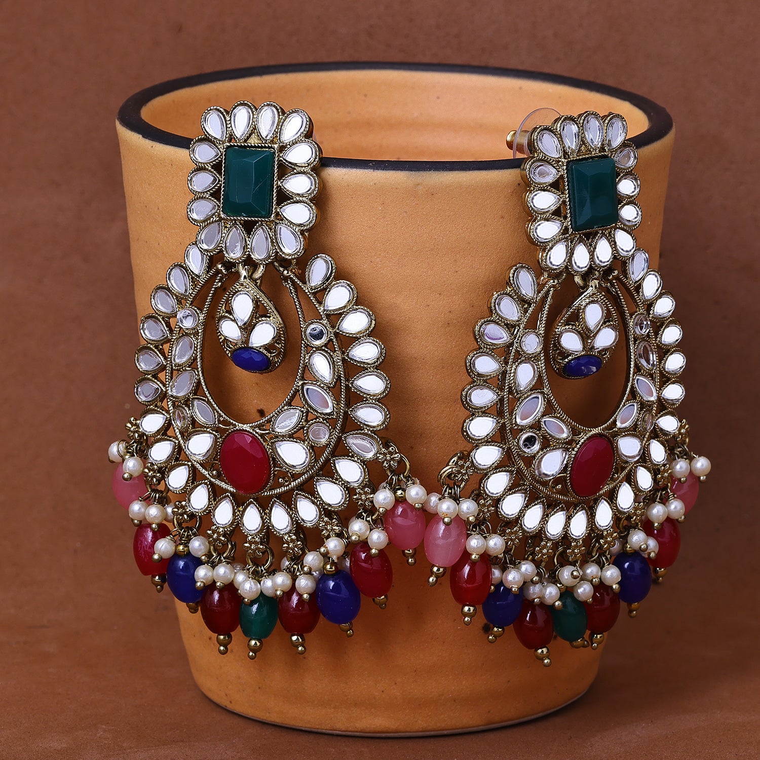 Sukkhi Engaging Gold Plated Multicolor Color Stone Chandbali Earrings for Women