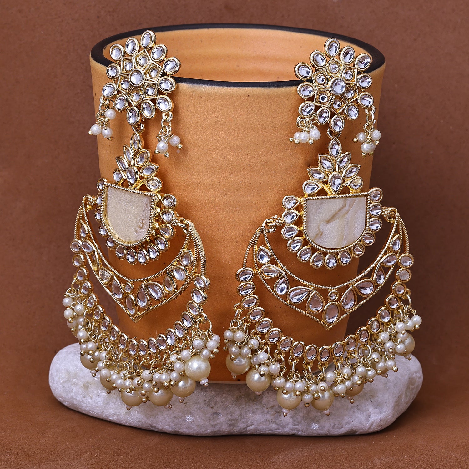 Sukkhi Fascinating Gold Plated Golden Color Stone Chandbali Earrings for Women