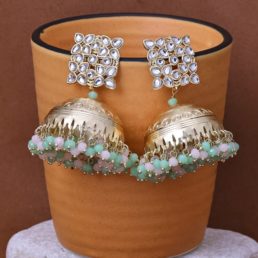 Sukkhi Magnetic Gold Plated White Kundan Jhumki Earrings for Women