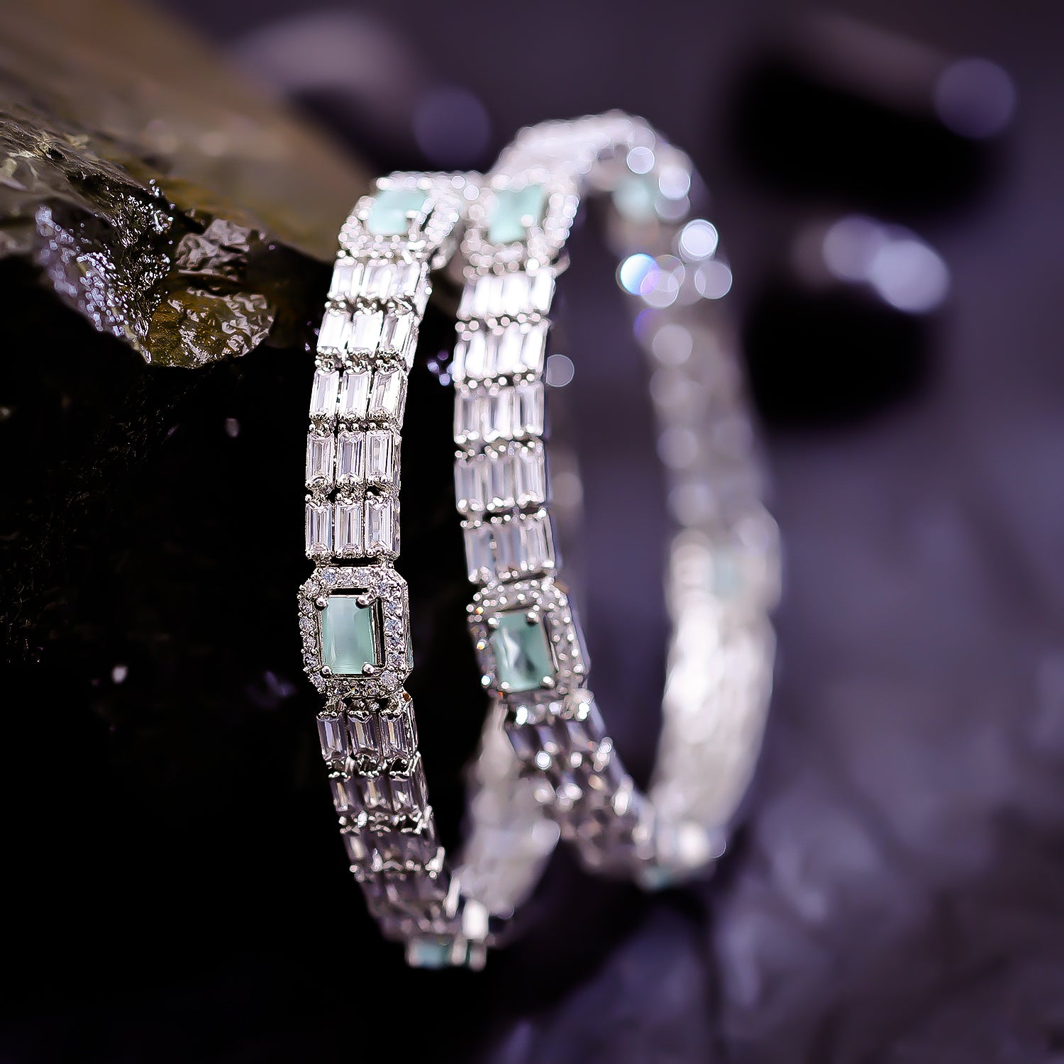 Sukkhi Studly Silver CZ Stone Rhodium Plated Traditional Set Of 2 Bangles for Women