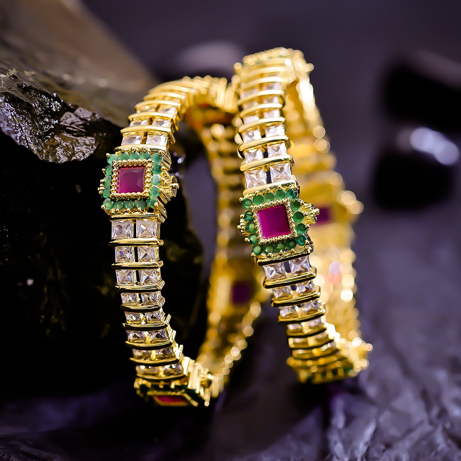 Sukkhi Snazzy Golden Austrian Stone Gold Plated Traditional Set Of 2 Bangles for Women