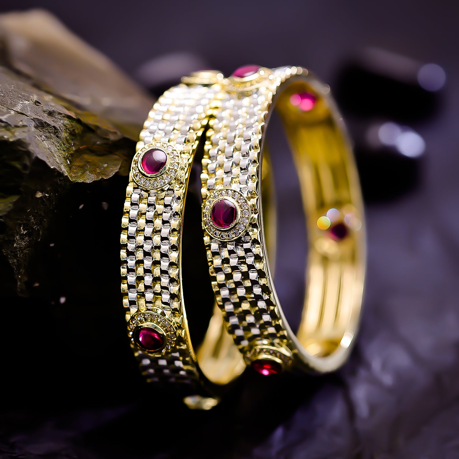 Sukkhi Absorbing Pink And White Color Stone Gold Plated Traditional Set Of 2 Bangles for Women
