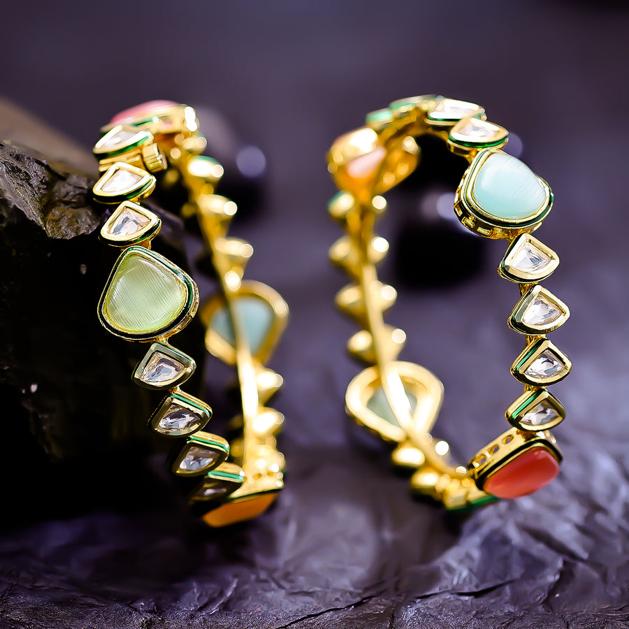 Sukkhi Galvanic Multicolor Color Stone & Kundan Gold Plated Traditional Set Of 2 Bangles for Women