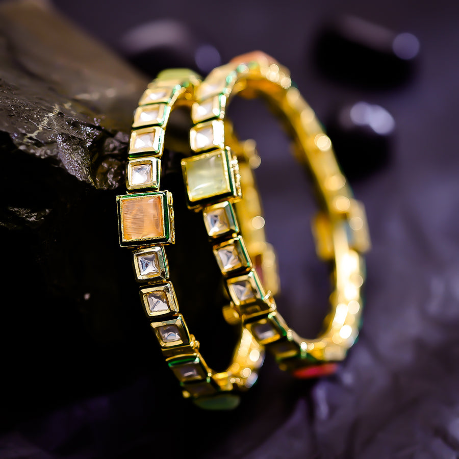 Sukkhi Hypnotic Multicolor Color Stone & Kundan Gold Plated Traditional Set Of 2 Bangles for Women