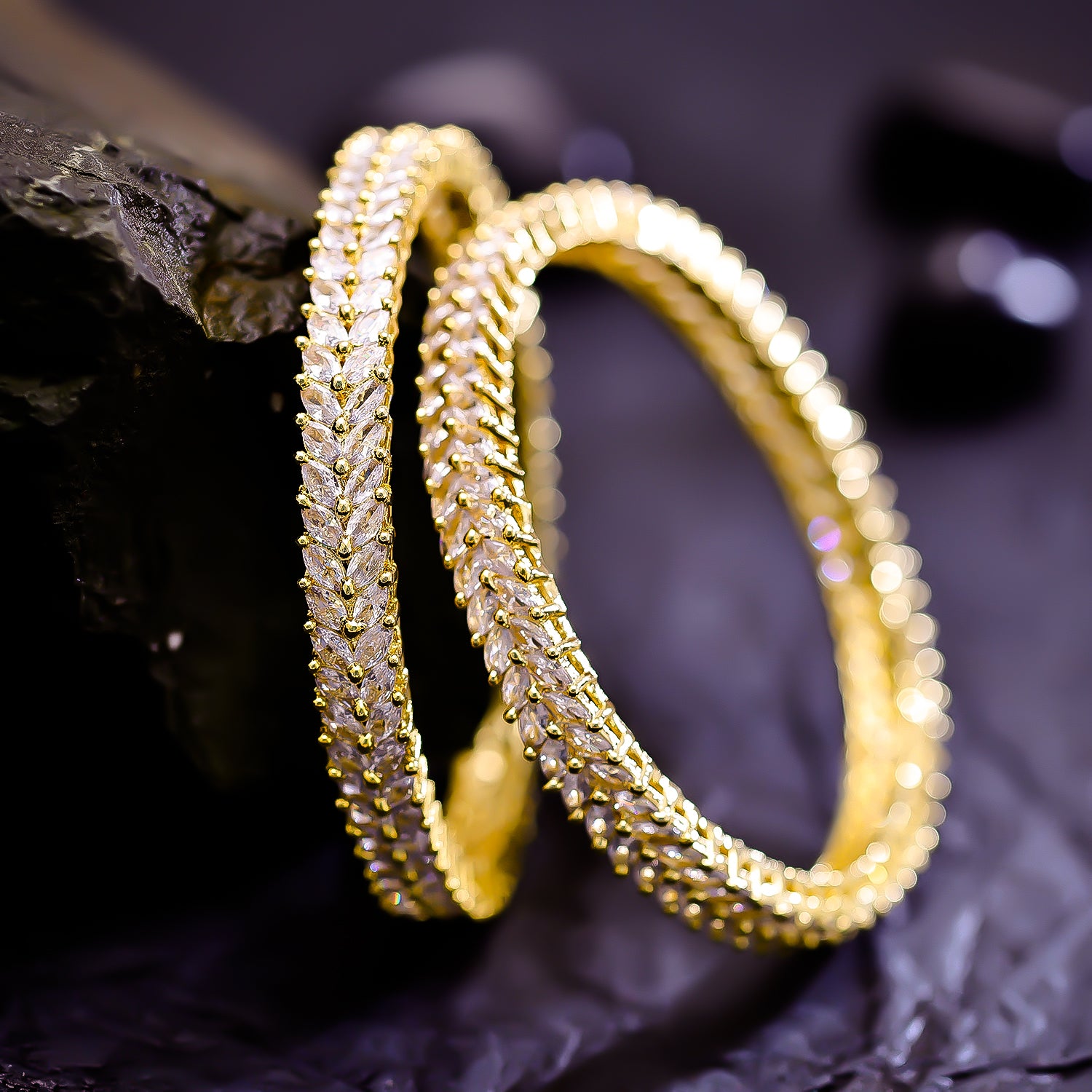 Sukkhi Spellbinding Golden CZ Stone Gold Plated Traditional Set Of 2 Bangles for Women