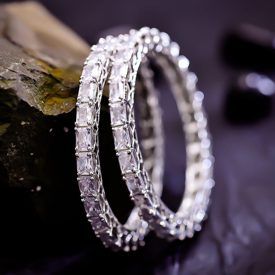 Sukkhi Tantalizing Silver CZ Stone Rhodium Plated Traditional Set Of 2 Bangles for Women