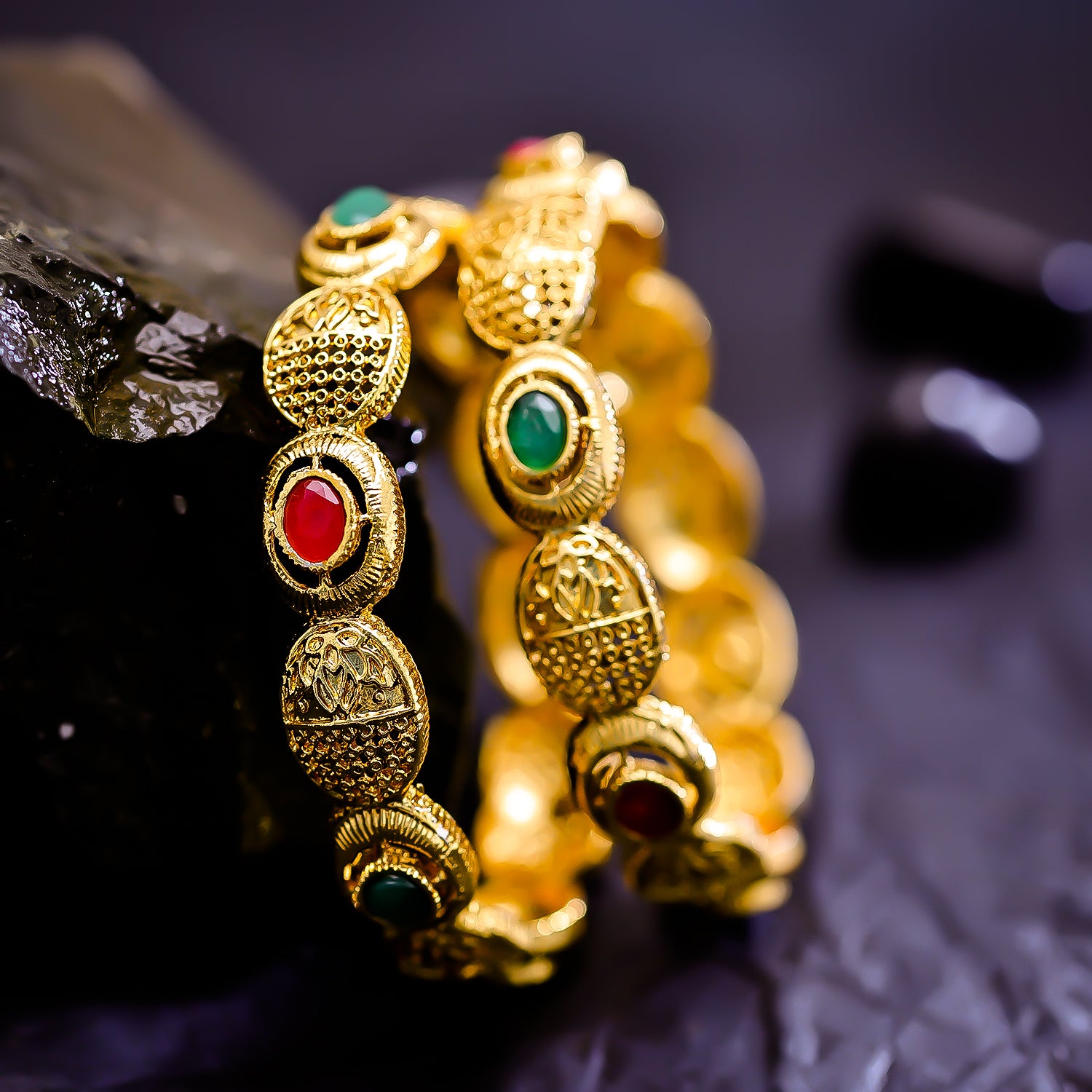 Sukkhi Alluring Multicolor Polki Stone Gold Plated Traditional Set Of 2 Bangles for Women