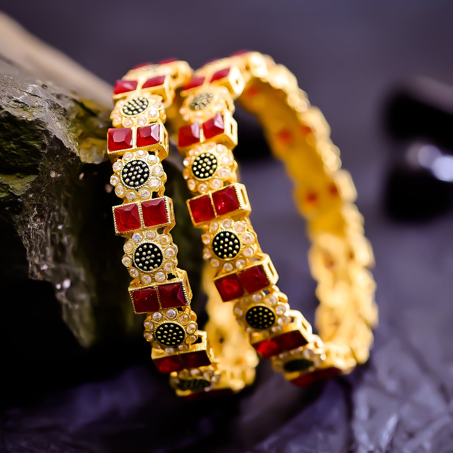 Sukkhi Glamorous Pink And Golden Color Stone Gold Plated Traditional Set Of 2 Bangles for Women