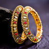 Sukkhi Goodly Pink And Golden Kundan & Polki Stone Gold Plated Traditional Set Of 2 Bangles for Women
