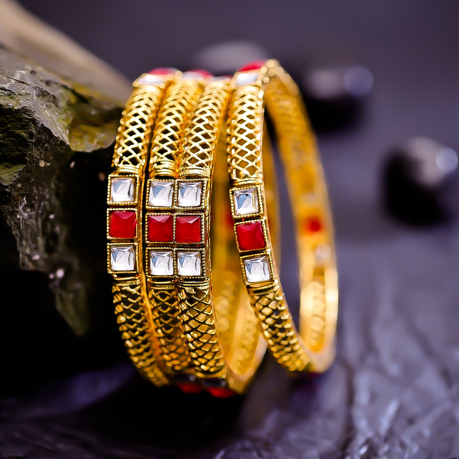 Sukkhi Handsome Pink And Golden Color Stone Gold Plated Traditional Set Of 4 Bangles for Women