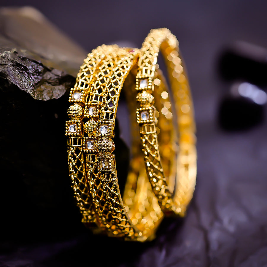 Sukkhi Likely Golden Kundan Gold Plated Traditional Set Of 2 Bangles for Women
