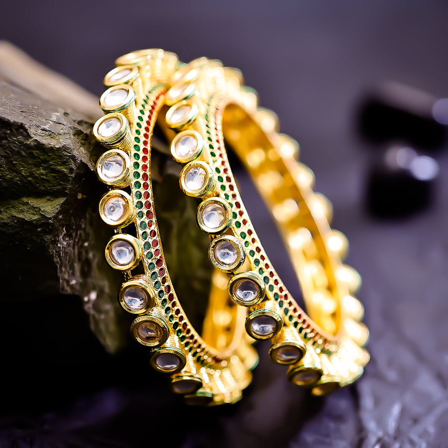 Sukkhi Ravishing White And Golden Kundan Gold Plated Traditional Set Of 2 Bangles for Women