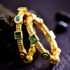 Sukkhi Cunning Green And Golden Polki Stone Gold Plated Traditional Set Of 2 Bangles for Women