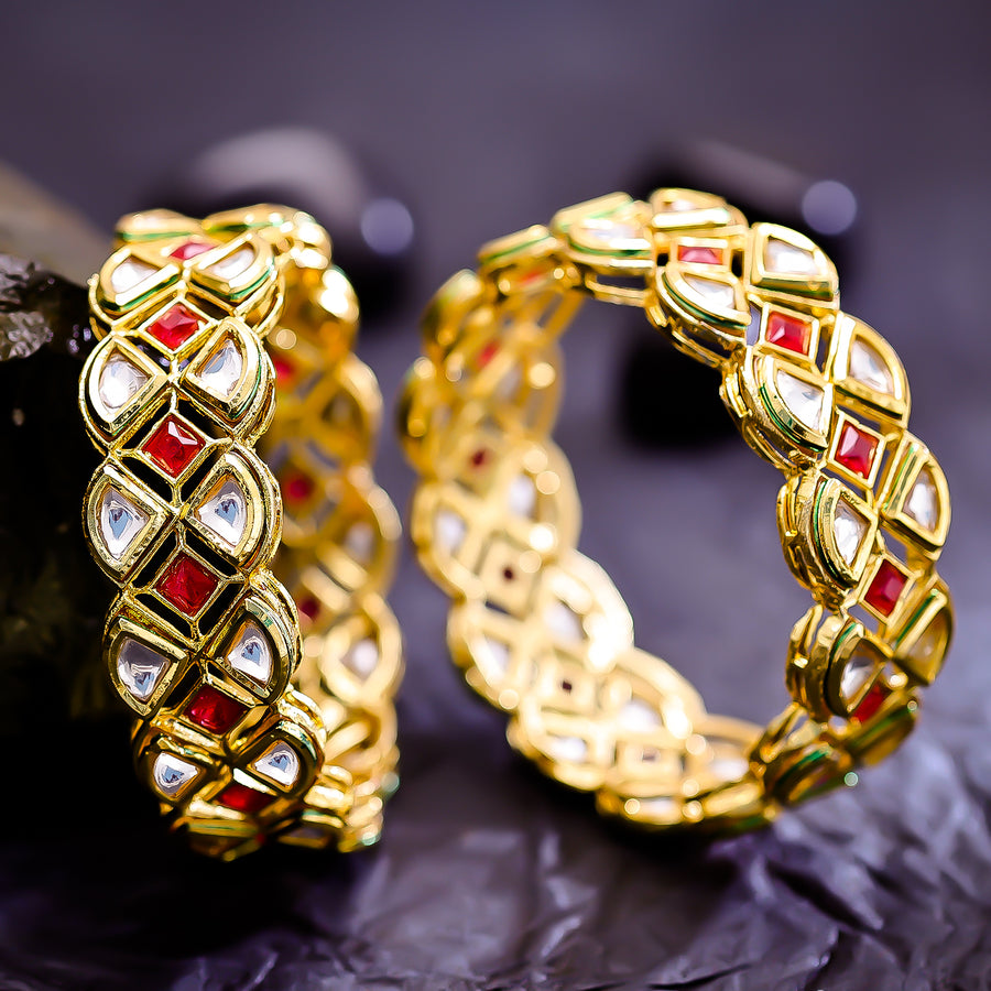 Sukkhi Elegant Pink And White Kundan Gold Plated Traditional Set Of 2 Bangles for Women