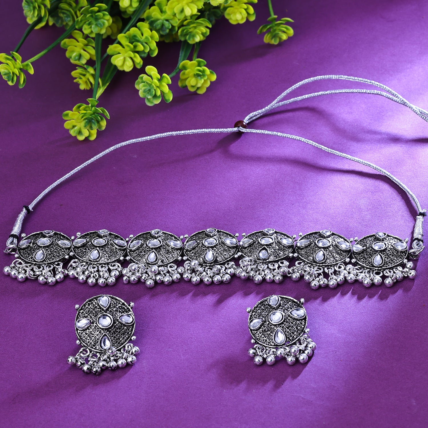 Sukkhi Personable White Austrian Stone Oxidised Traditional Necklace Set for Women