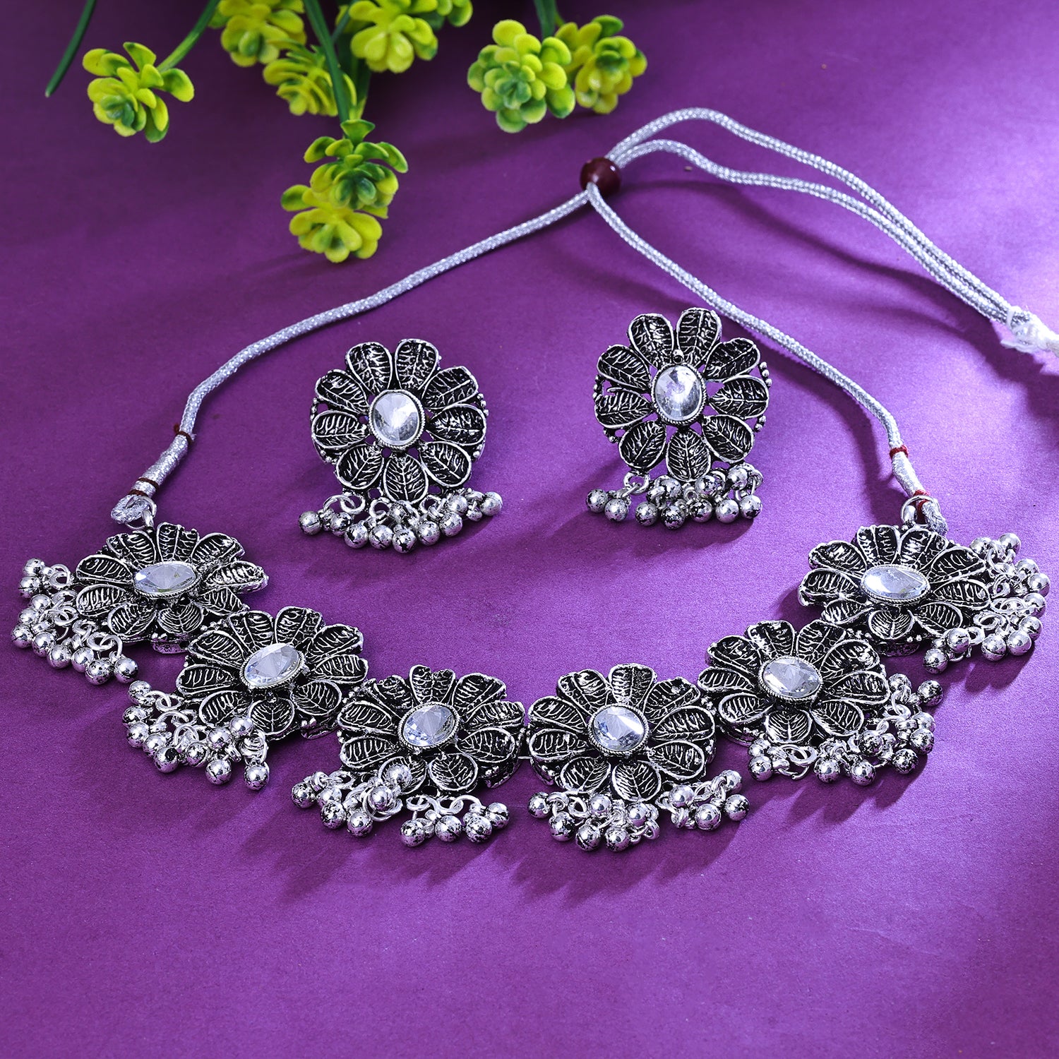 Sukkhi Presentable White Austrian Stone Oxidised Traditional Necklace Set for Women
