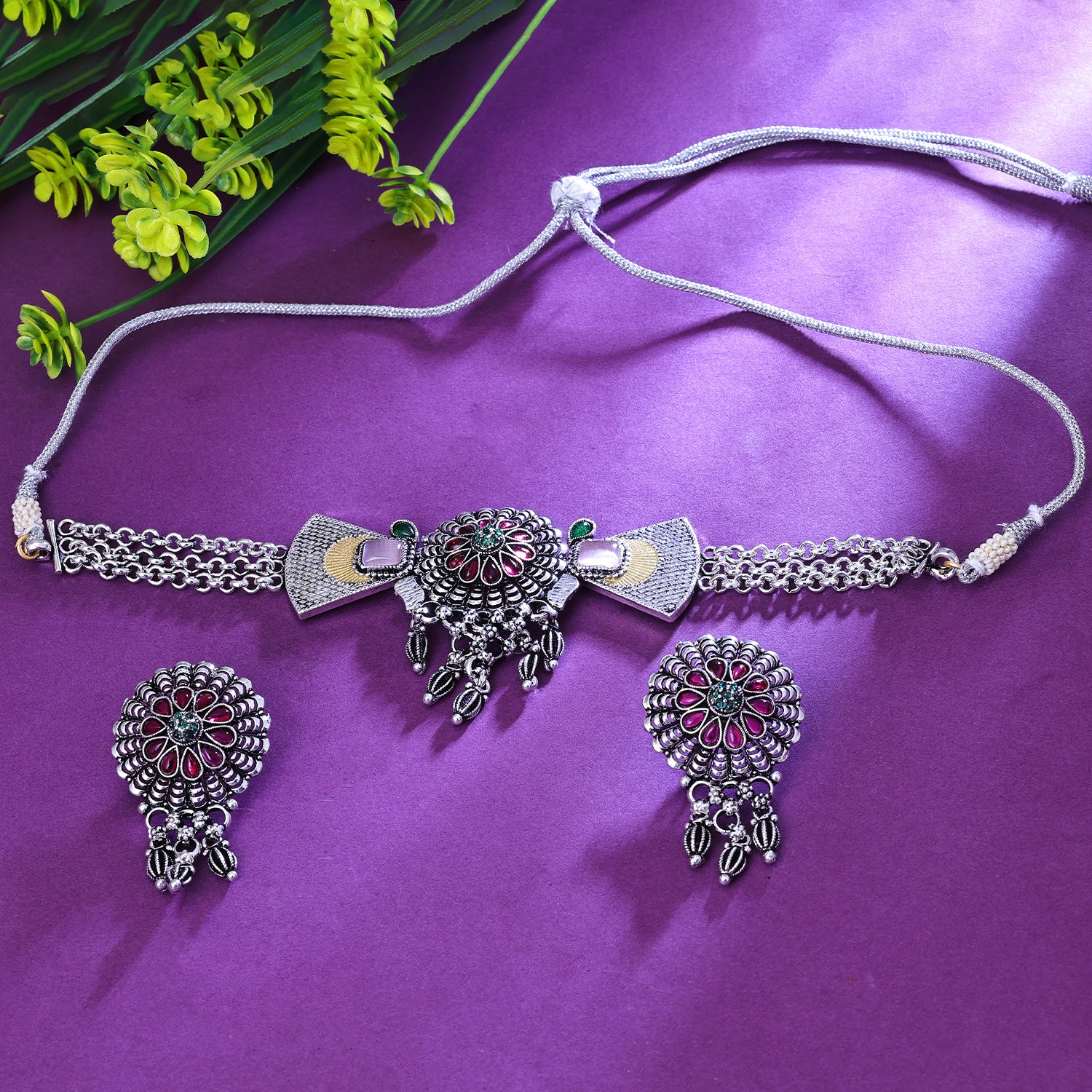 Sukkhi Luscious Silver Austrian Stone Rhodium Plated Traditional Necklace Set for Women
