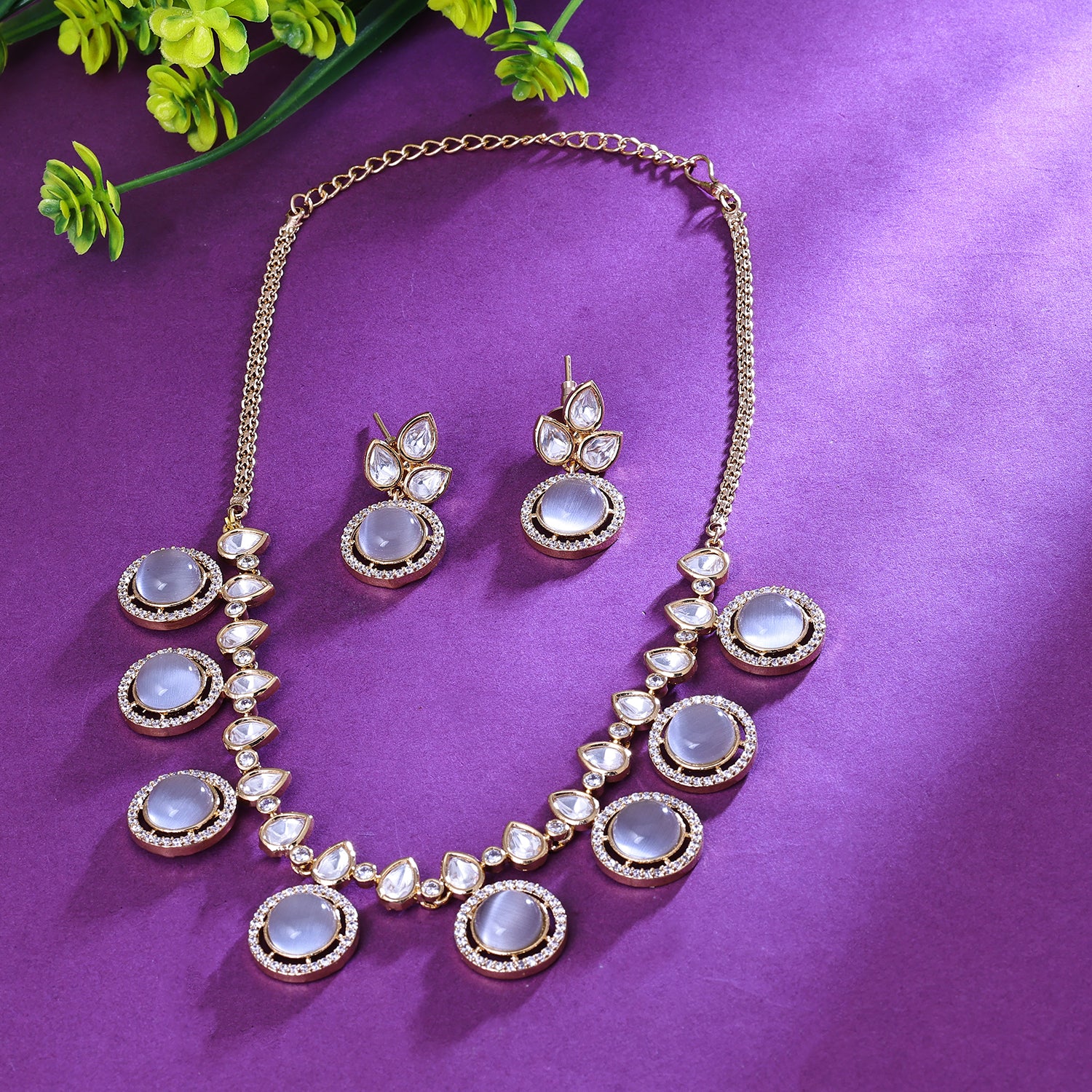 Sukkhi Hunky Silver Color Stone Rhodium Plated Traditional Necklace Set for Women
