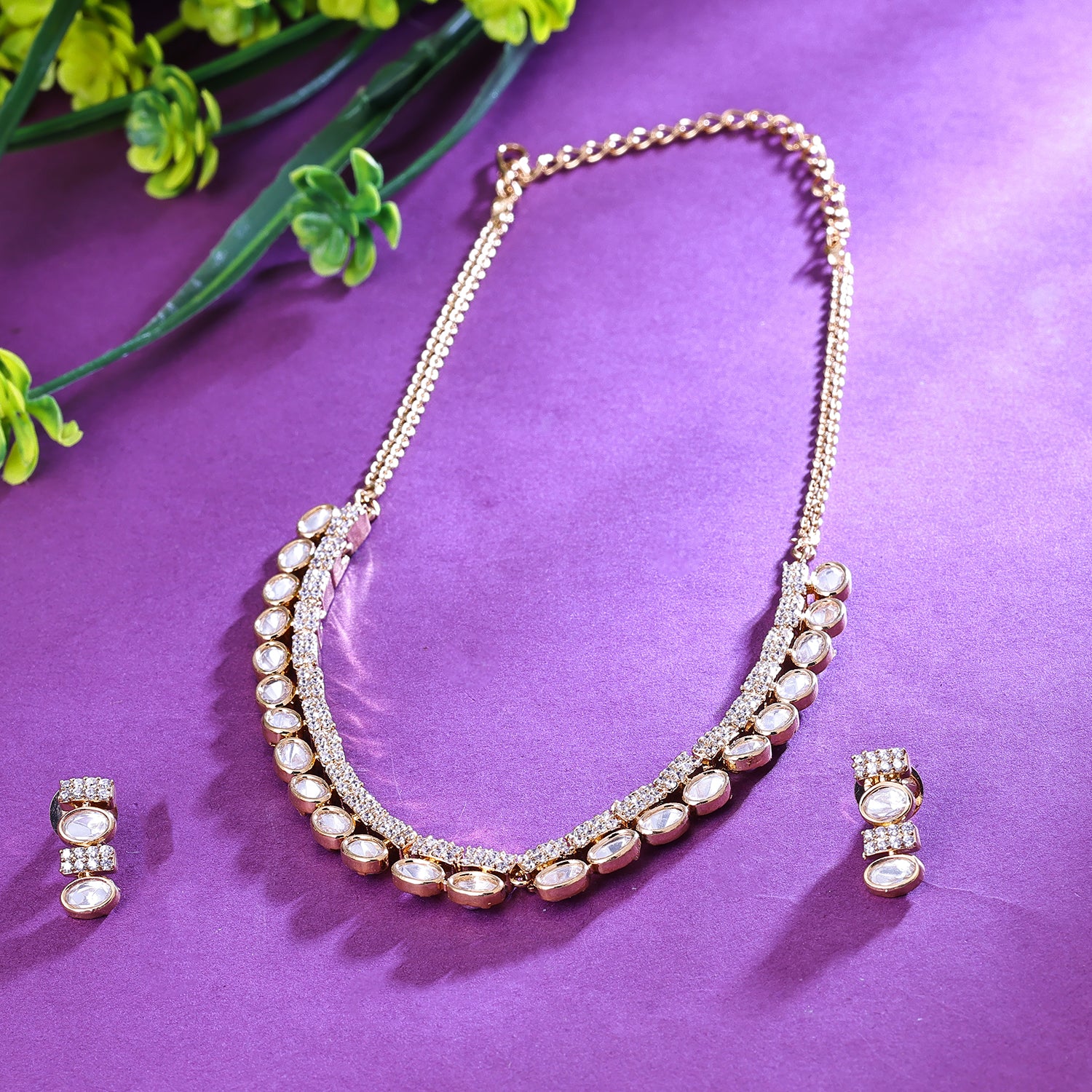Sukkhi Decent Golden Austrian Stone Gold Plated Traditional Necklace Set for Women