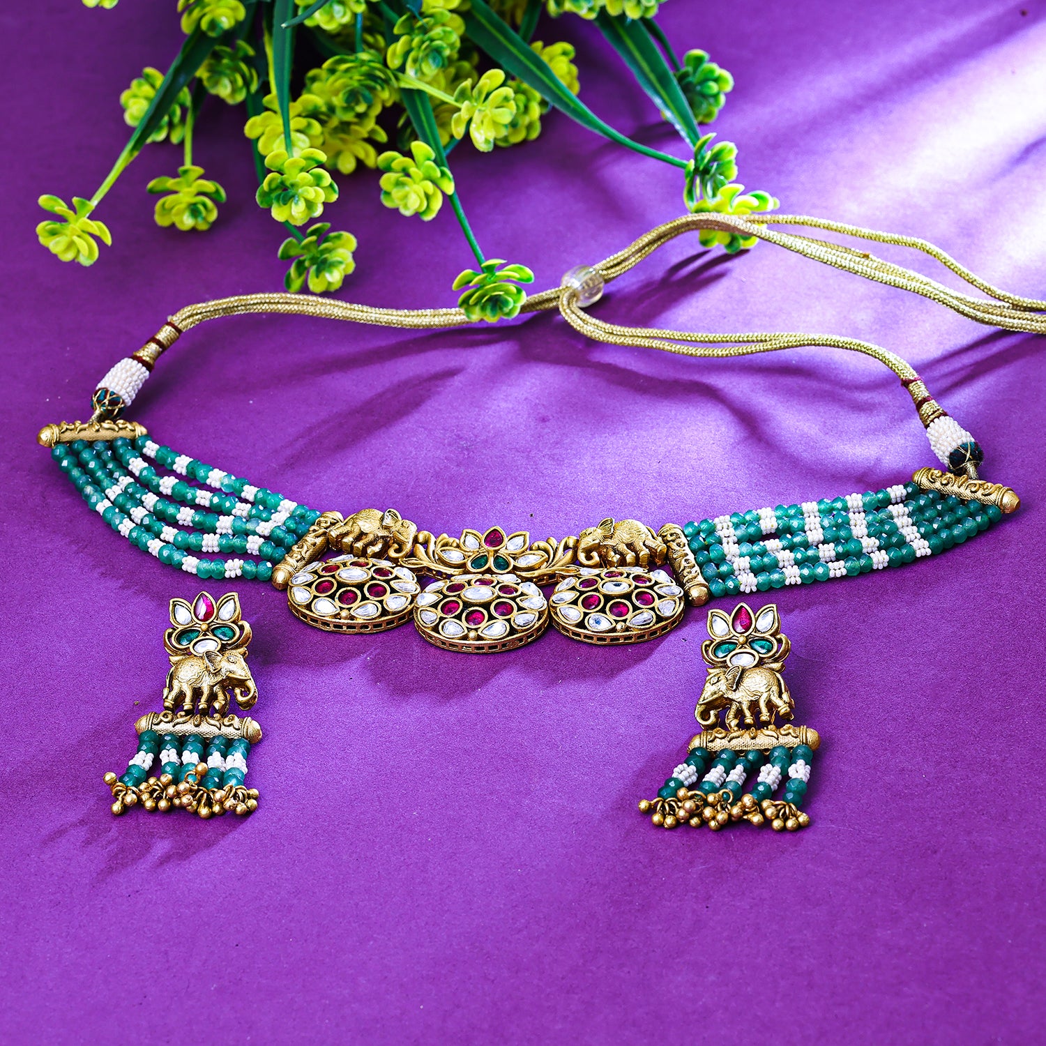 Sukkhi Passable Green austrian Stone Gold Plated Traditional Necklace Set for Women