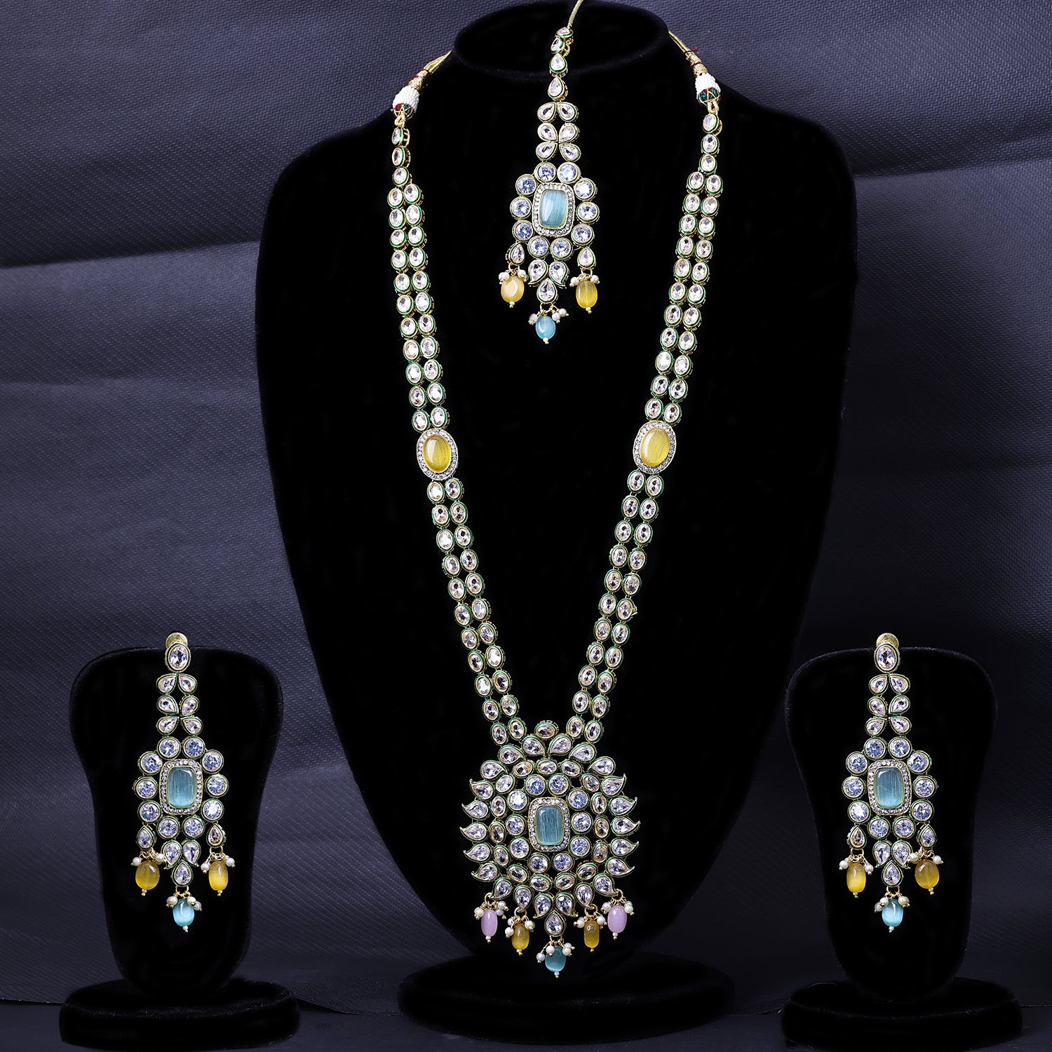 Sukkhi Premium Multicolor CZ Stone Gold Plated Traditional Necklace Set for Women