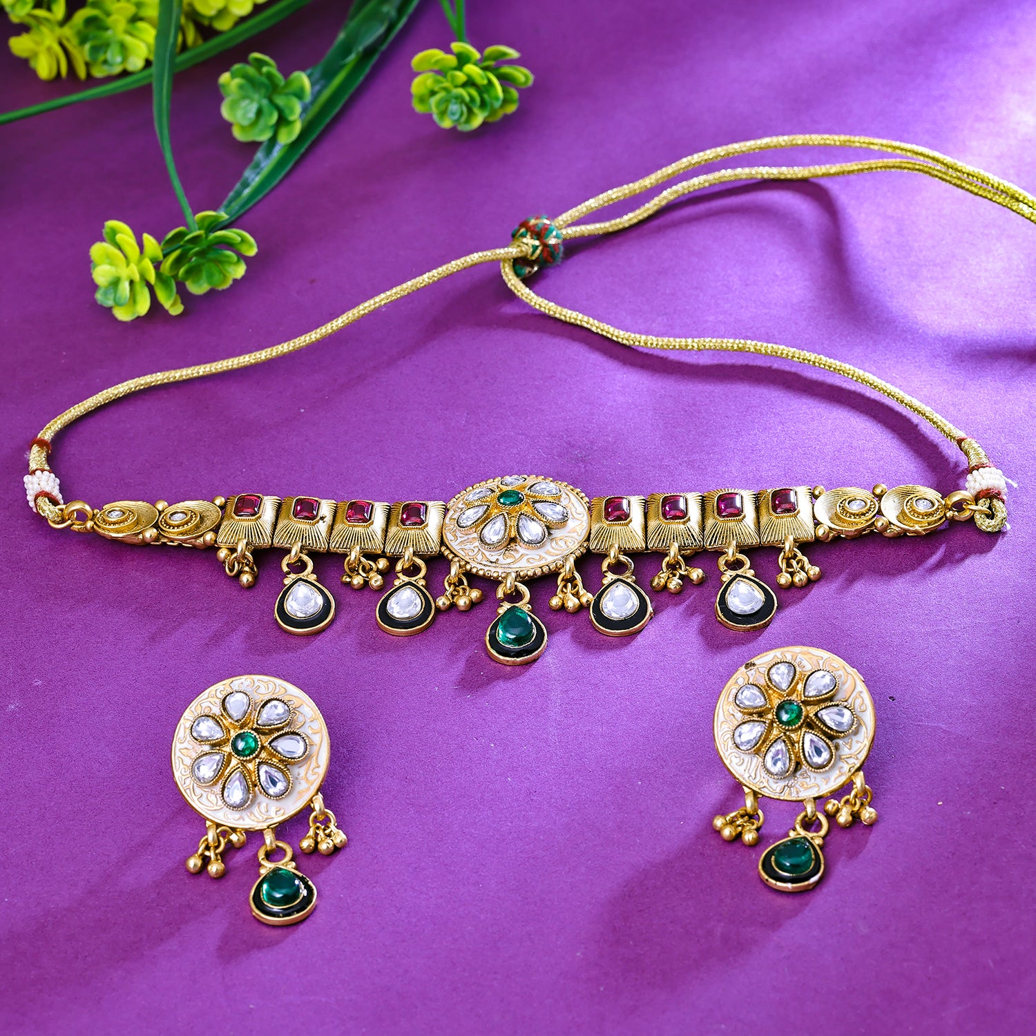 Sukkhi Arresting Multicolor Kundan Gold Plated Traditional Necklace Set for Women