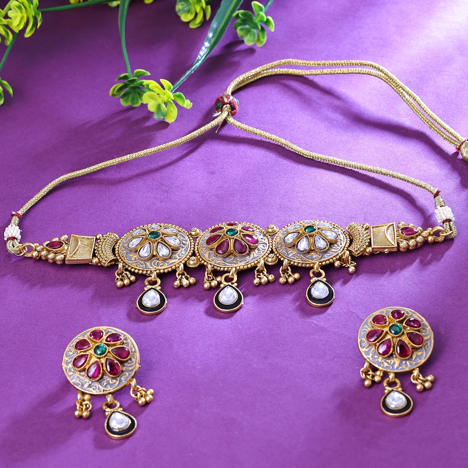 Sukkhi Enthralling Multicolor Kundan Gold Plated Traditional Necklace Set for Women