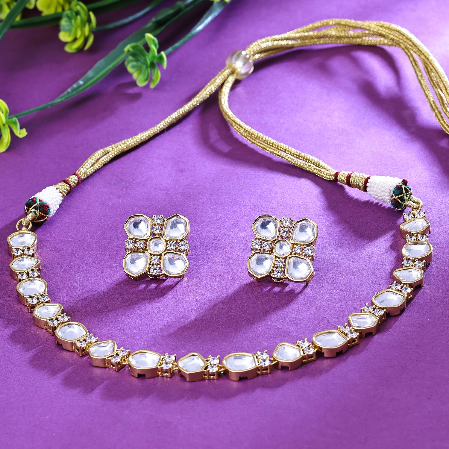 Sukkhi Riveting Golden Kundan Gold Plated Traditional Necklace Set for Women