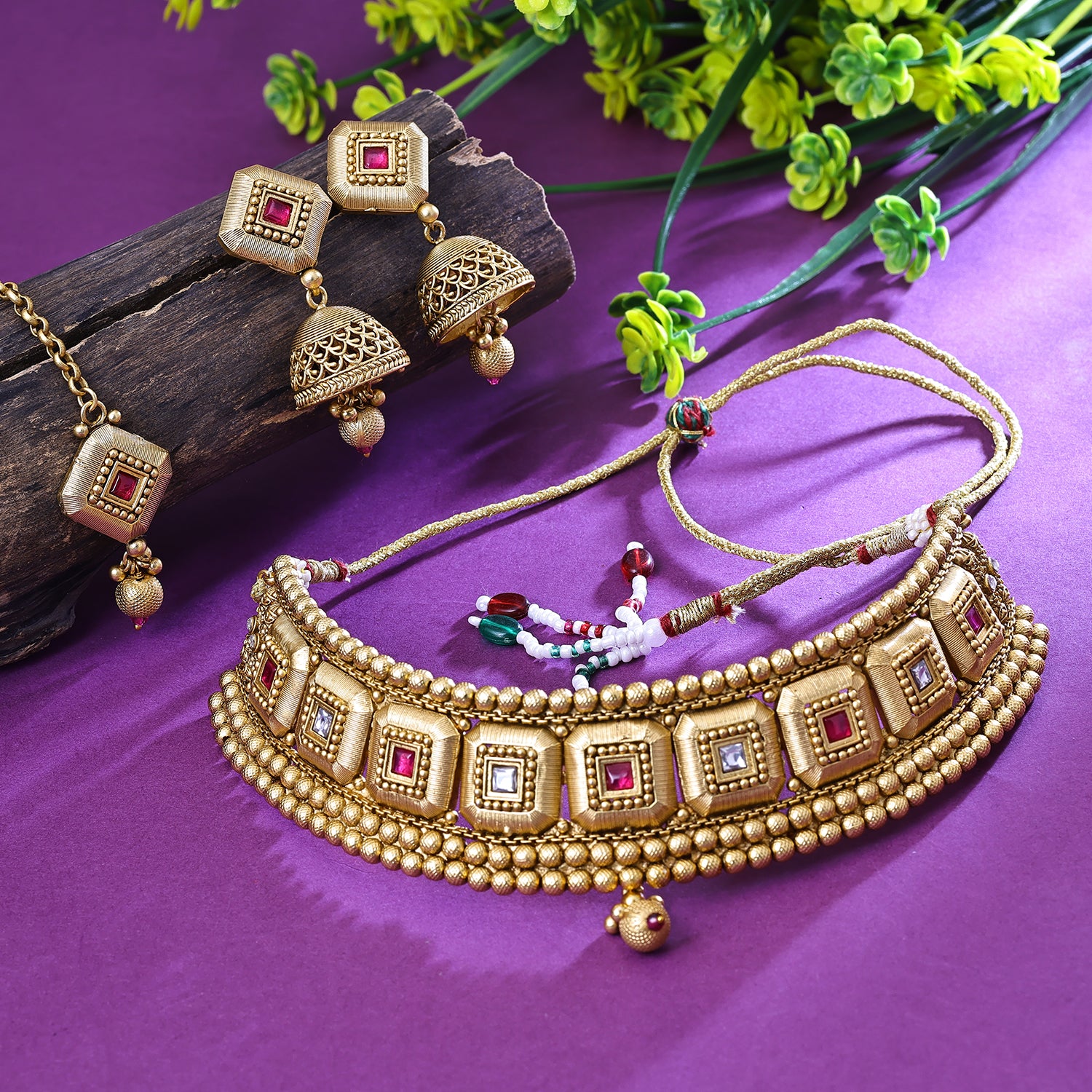 Sukkhi Tempting Golden Austrian Stone Gold Plated Traditional Necklace Set for Women